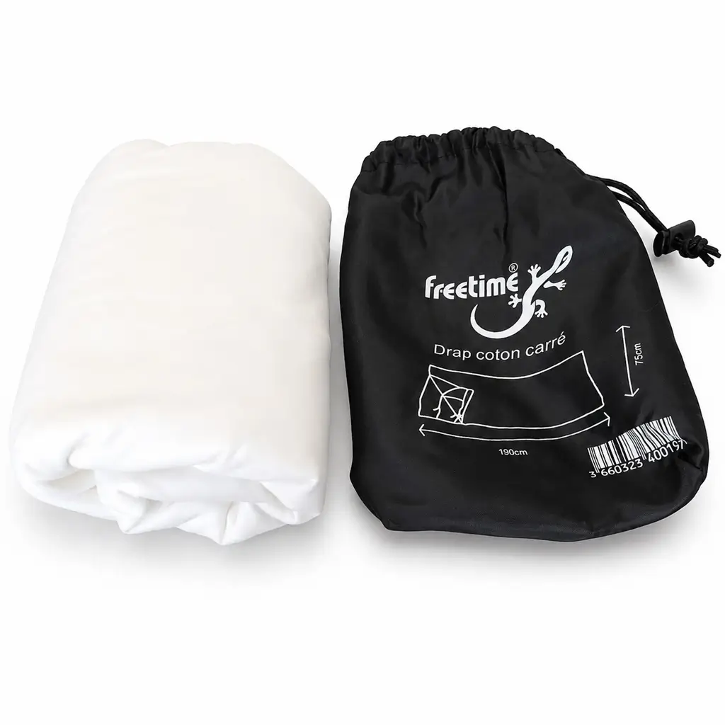 Drap de coton Freetime et son sac de rangement.