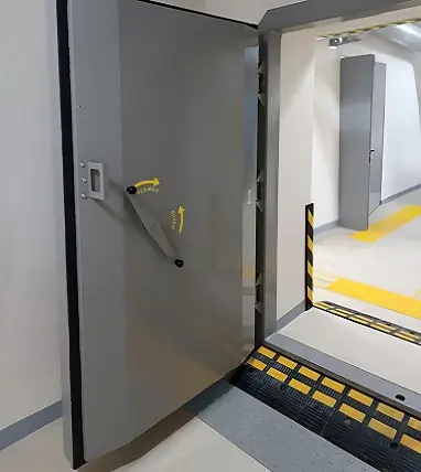 SAS de décontamination dans un abri antiatomique permettant de ne pas contaminer l'intérieur de l'abri avec un air vicié.