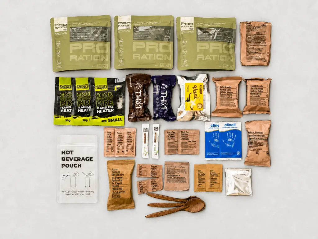 Contenu type d'une ration tactique 24 h Ultimate Tactical Full Day PRO-RATION.